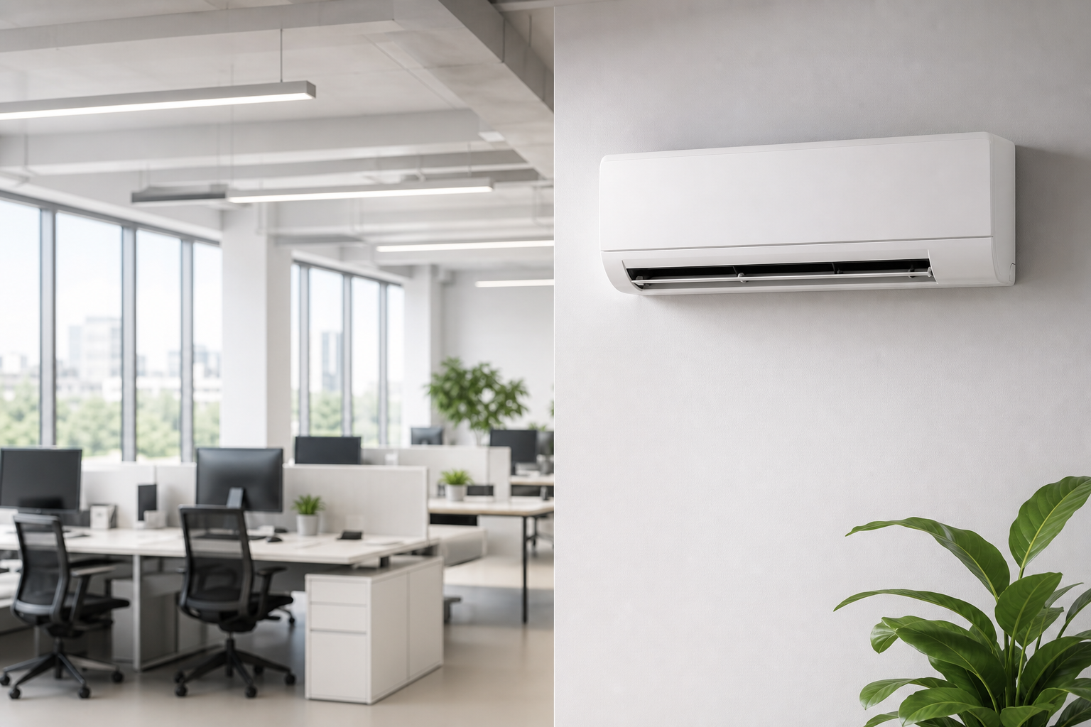 Wall-mounted air conditioner in a modern office