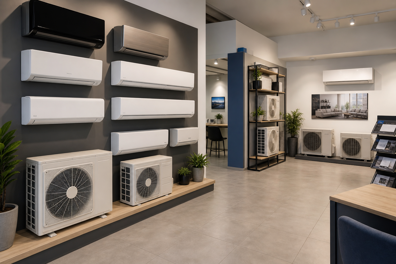Climate equipment on display in a showroom