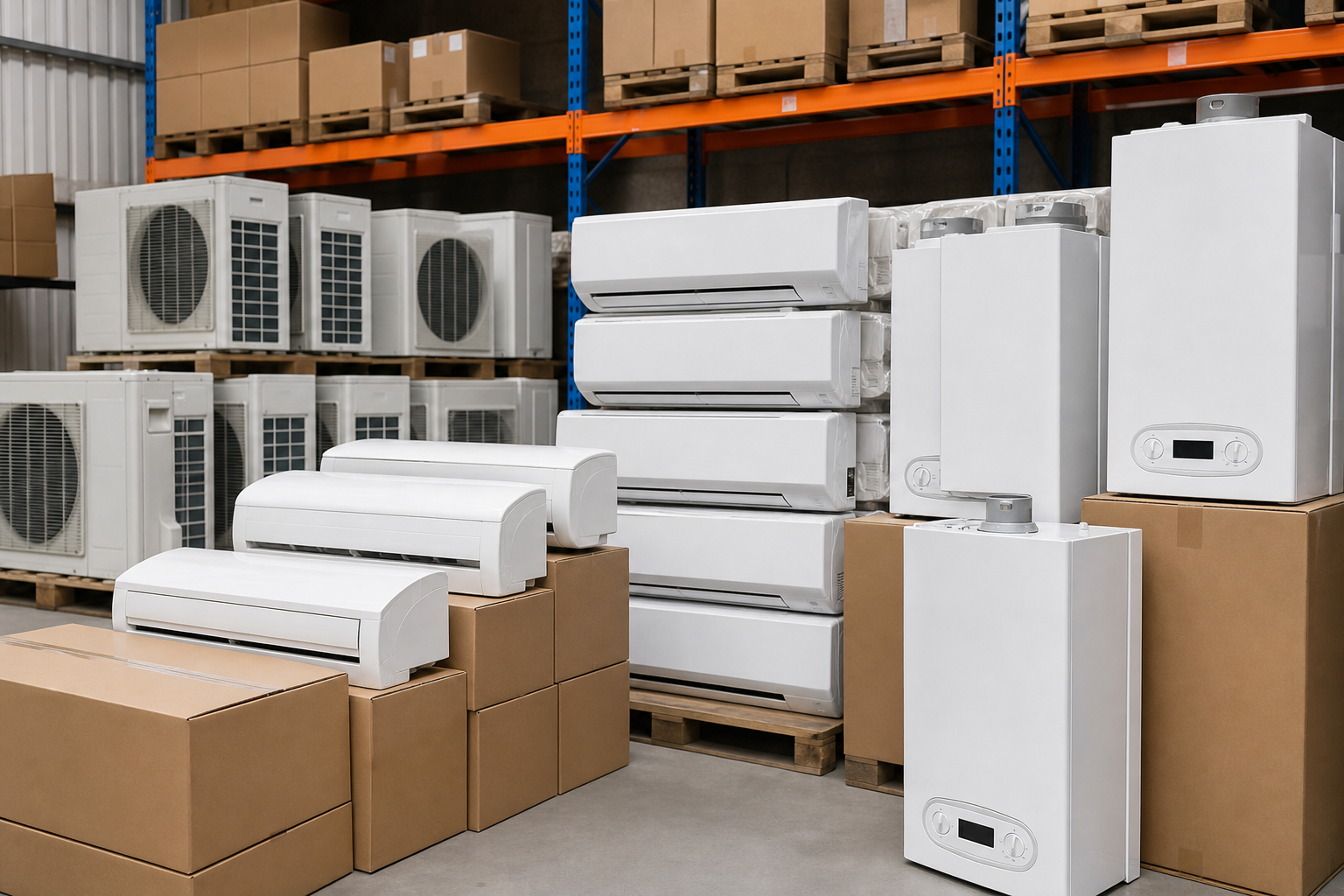 Wall-mounted air conditioners and boiler units ready for supply